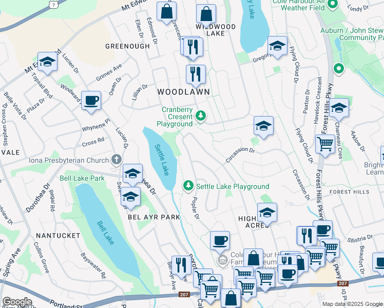 map of restaurants, bars, coffee shops, grocery stores, and more near 274 Poplar Drive in Dartmouth