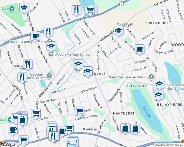 map of restaurants, bars, coffee shops, grocery stores, and more near 415 Spring Avenue in Dartmouth
