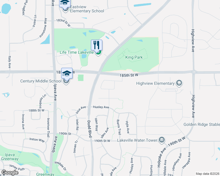 map of restaurants, bars, coffee shops, grocery stores, and more near 9045 187th Street West in Lakeville