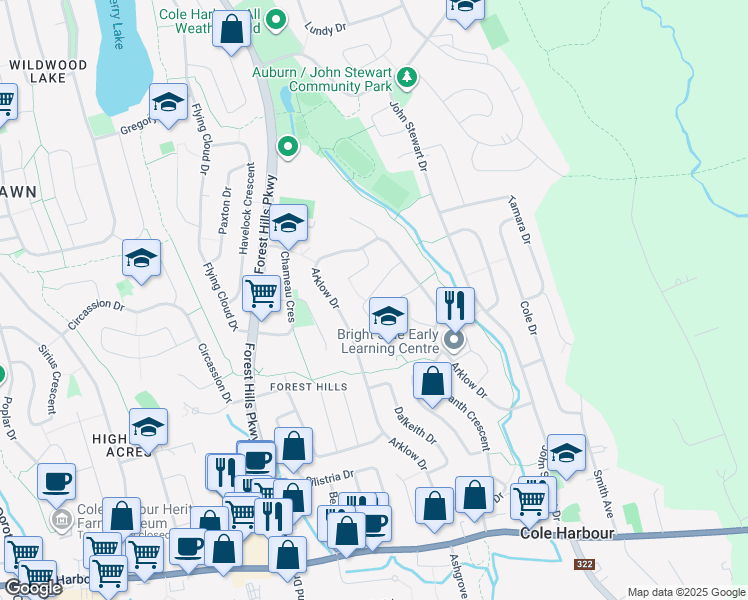 map of restaurants, bars, coffee shops, grocery stores, and more near 51 Fieldwood Circle in Dartmouth