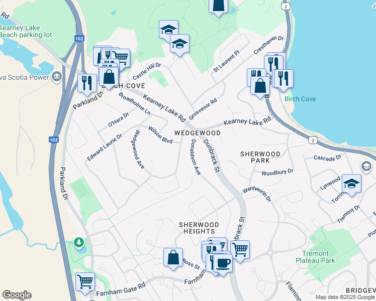map of restaurants, bars, coffee shops, grocery stores, and more near 55 Donaldson Avenue in Halifax