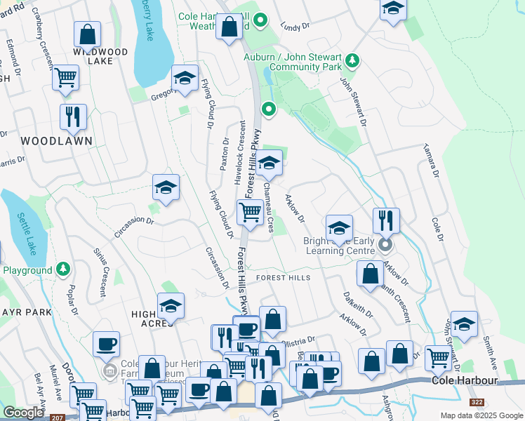 map of restaurants, bars, coffee shops, grocery stores, and more near 7 Baron Court in Dartmouth