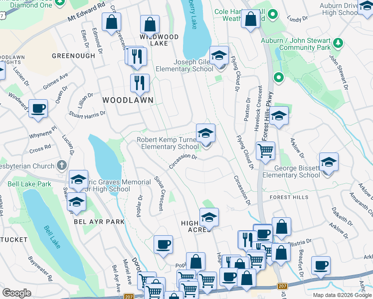 map of restaurants, bars, coffee shops, grocery stores, and more near 5 Kirtland Court in Dartmouth
