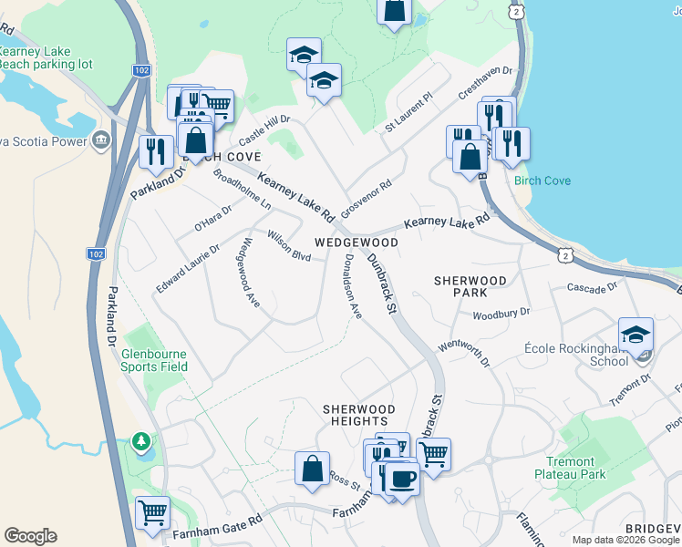 map of restaurants, bars, coffee shops, grocery stores, and more near 55 Donaldson Avenue in Halifax