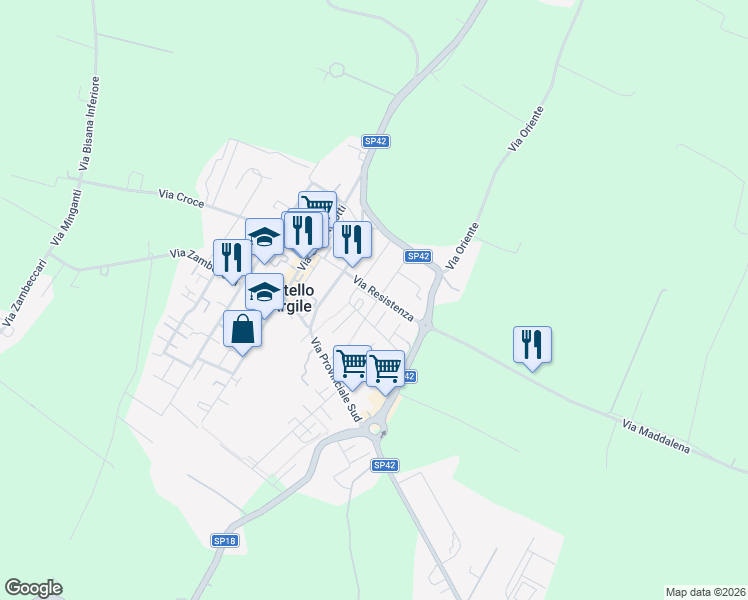 map of restaurants, bars, coffee shops, grocery stores, and more near 2 Via XXV Aprile in Castello D'argile