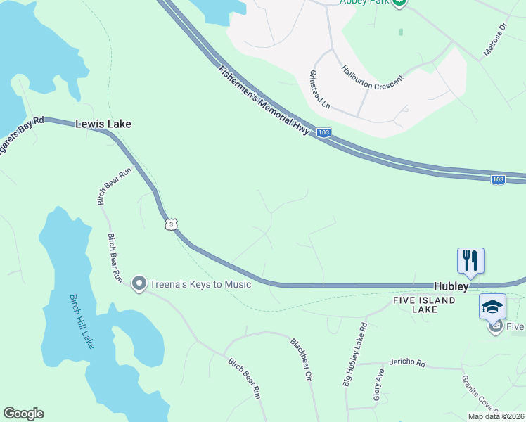 map of restaurants, bars, coffee shops, grocery stores, and more near 10 Mossberry Close in Hubley