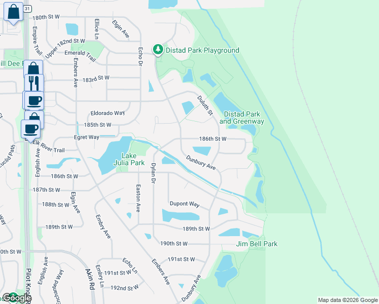 map of restaurants, bars, coffee shops, grocery stores, and more near 18600 Dunbury Avenue in Farmington