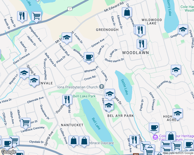 map of restaurants, bars, coffee shops, grocery stores, and more near 24 Cross Road in Dartmouth