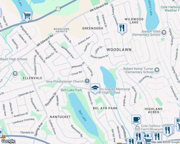 map of restaurants, bars, coffee shops, grocery stores, and more near 53 Lucien Drive in Dartmouth