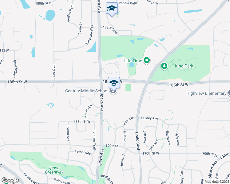 map of restaurants, bars, coffee shops, grocery stores, and more near 18610 Ipava Avenue in Lakeville