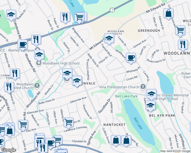 map of restaurants, bars, coffee shops, grocery stores, and more near Pauline Crescent in Dartmouth