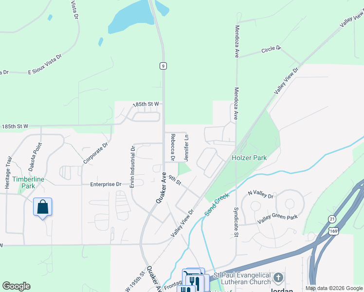 map of restaurants, bars, coffee shops, grocery stores, and more near 216 Jennifer Lane in Jordan