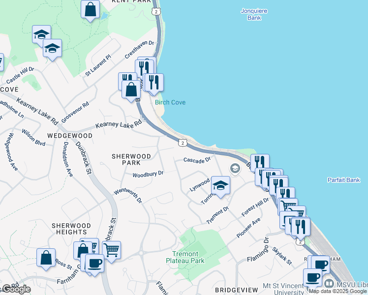 map of restaurants, bars, coffee shops, grocery stores, and more near 356 Bedford Highway in Halifax