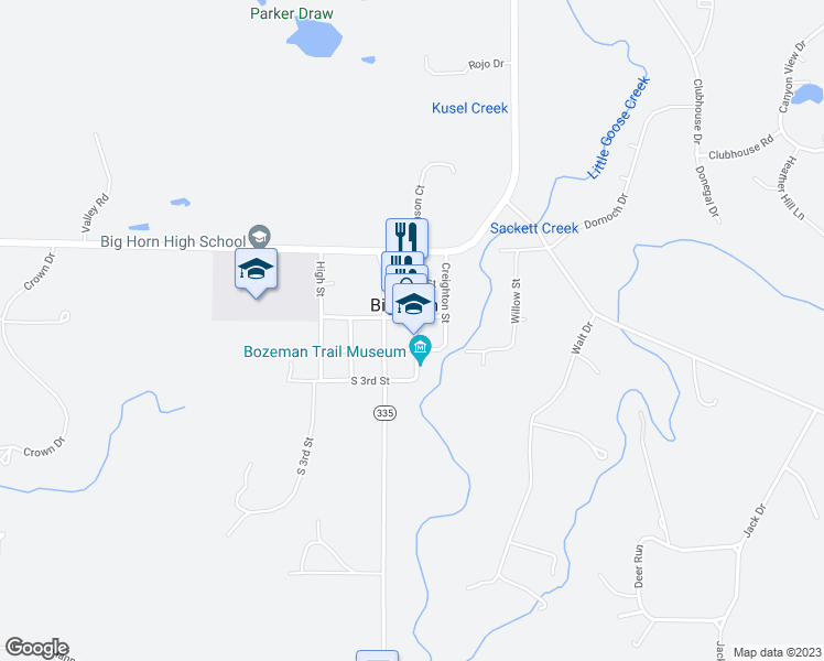 map of restaurants, bars, coffee shops, grocery stores, and more near in Big Horn