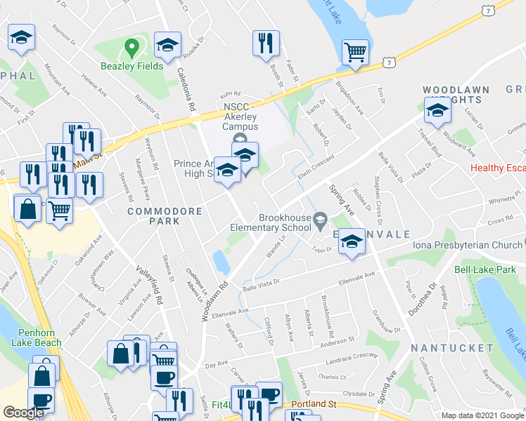 map of restaurants, bars, coffee shops, grocery stores, and more near 12 Irvin Cross Place in Dartmouth