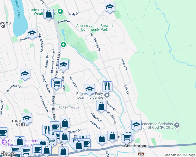 map of restaurants, bars, coffee shops, grocery stores, and more near 375 Cole Harbour Road in Dartmouth
