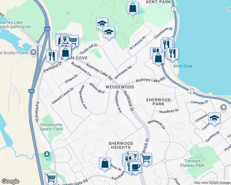 map of restaurants, bars, coffee shops, grocery stores, and more near 29 Donaldson Avenue in Halifax
