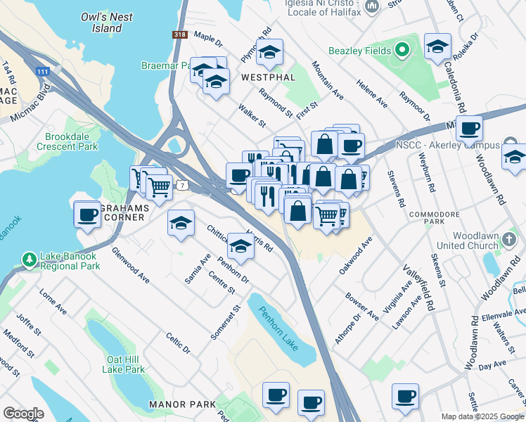 map of restaurants, bars, coffee shops, grocery stores, and more near 100 Main Street in Dartmouth