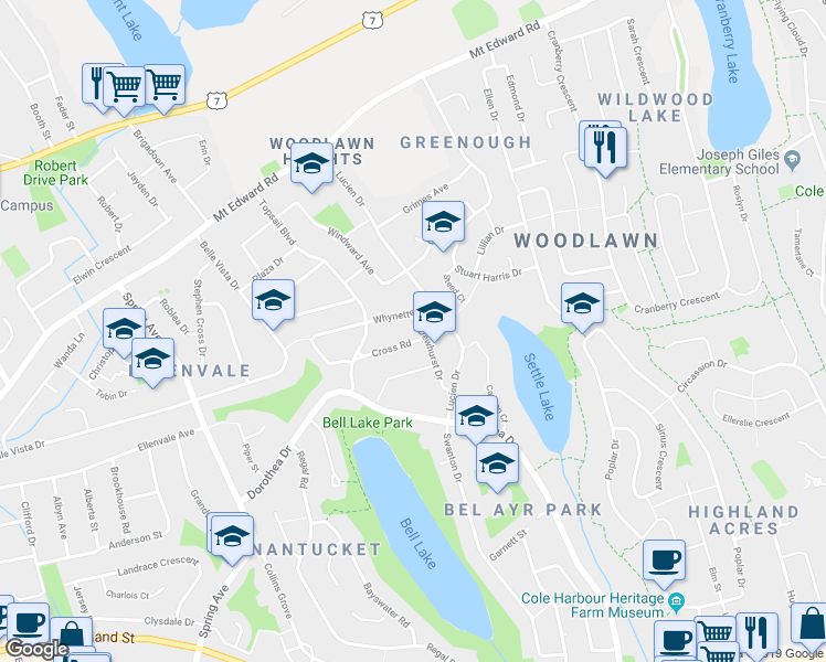 map of restaurants, bars, coffee shops, grocery stores, and more near 6 Dewhurst Drive in Dartmouth