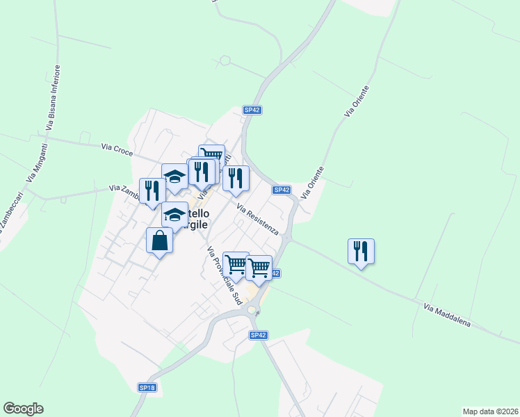 map of restaurants, bars, coffee shops, grocery stores, and more near 2 Via XXV Aprile in Castello D'argile