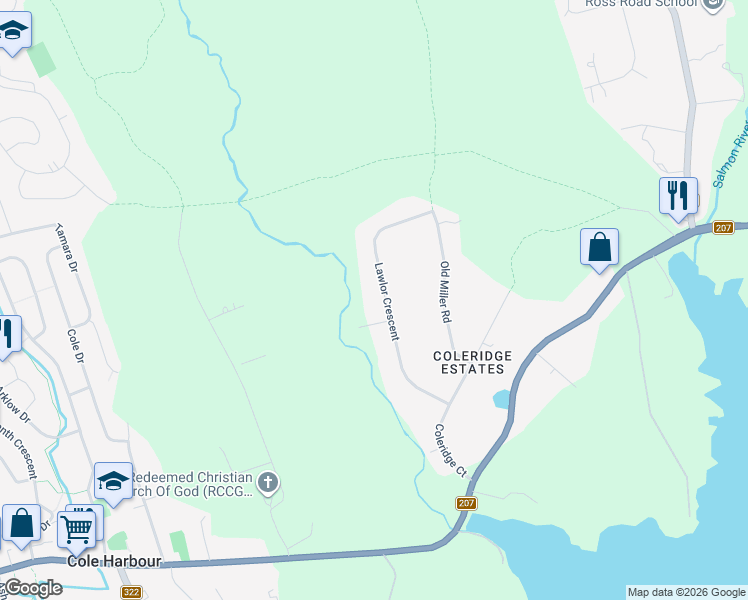map of restaurants, bars, coffee shops, grocery stores, and more near 41 Lawlor Crescent in Cole Harbour