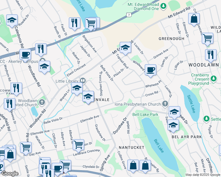 map of restaurants, bars, coffee shops, grocery stores, and more near 16 Pauline Crescent in Dartmouth