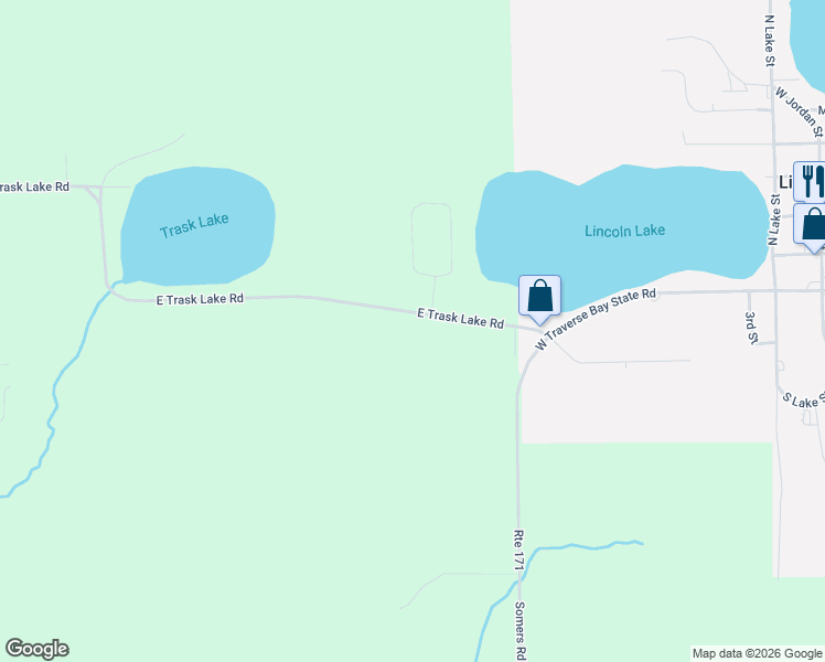 map of restaurants, bars, coffee shops, grocery stores, and more near 2380 East Trask Lake Road in Lincoln