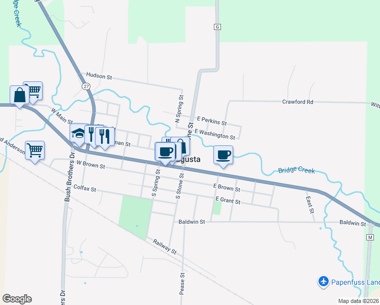 map of restaurants, bars, coffee shops, grocery stores, and more near 207 North Stone Street in Augusta