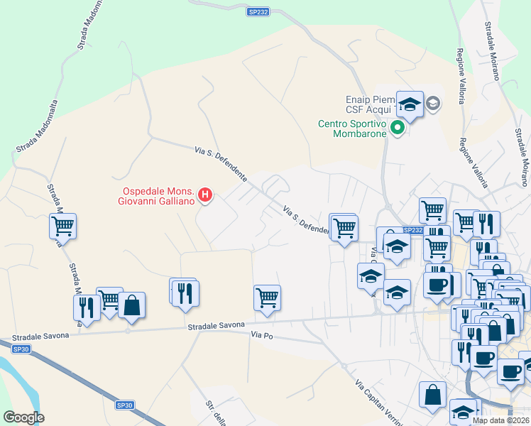 map of restaurants, bars, coffee shops, grocery stores, and more near 271 Via San Defendente in Acqui Terme
