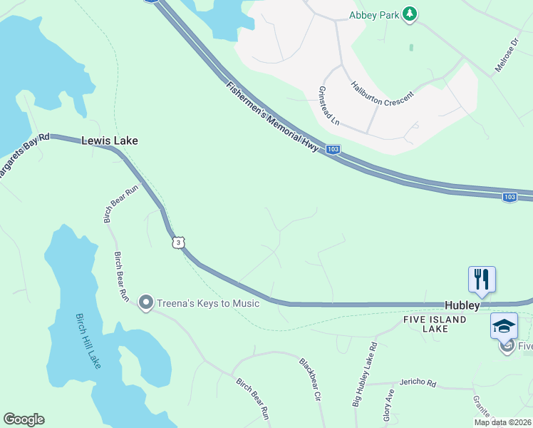 map of restaurants, bars, coffee shops, grocery stores, and more near 32 Mossberry Close in Hubley