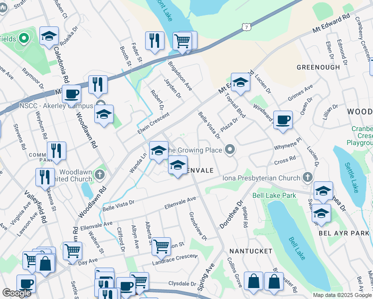map of restaurants, bars, coffee shops, grocery stores, and more near 24 Roblea Drive in Dartmouth