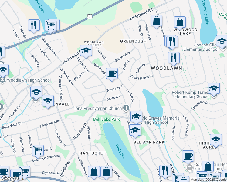 map of restaurants, bars, coffee shops, grocery stores, and more near 6 Dewhurst Drive in Dartmouth