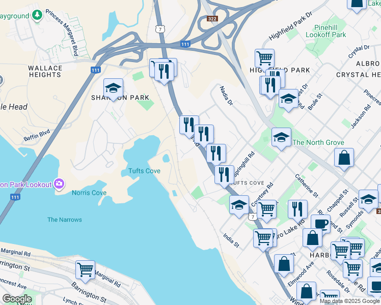 map of restaurants, bars, coffee shops, grocery stores, and more near 9 Ferguson Road in Dartmouth
