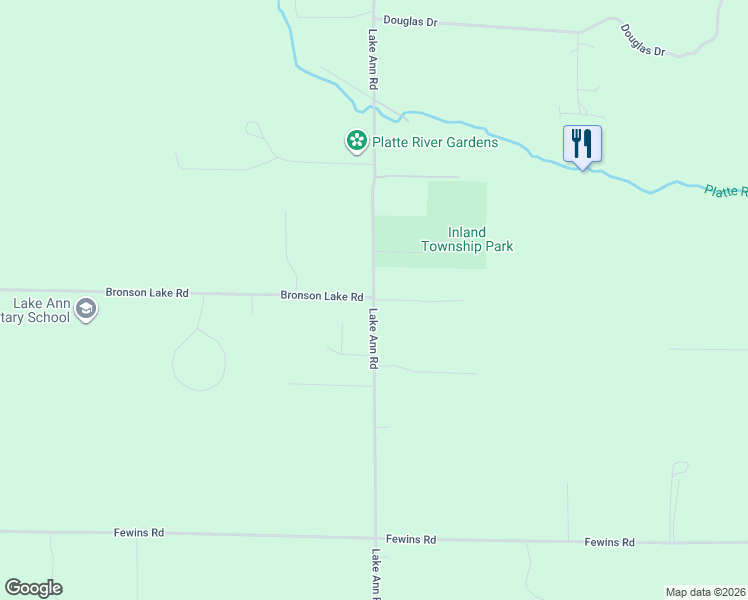map of restaurants, bars, coffee shops, grocery stores, and more near 20001 Grace Lane in Interlochen