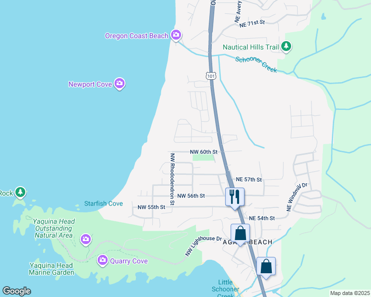map of restaurants, bars, coffee shops, grocery stores, and more near 357 Northwest 60th Street in Newport