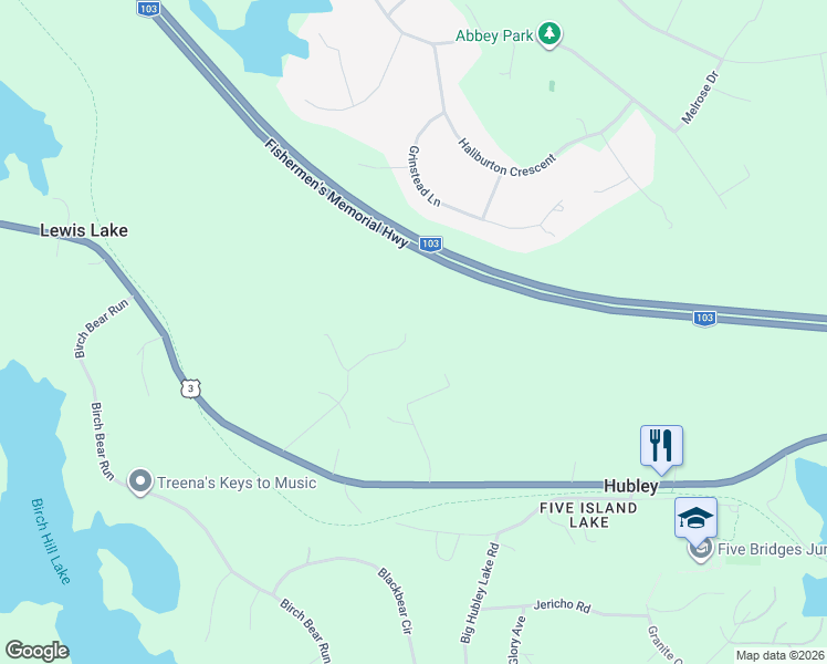 map of restaurants, bars, coffee shops, grocery stores, and more near 187 Birdsong Lane in Hubley