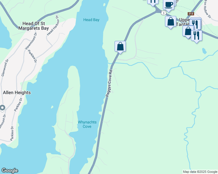 map of restaurants, bars, coffee shops, grocery stores, and more near Peggys Cove Road in Upper Tantallon