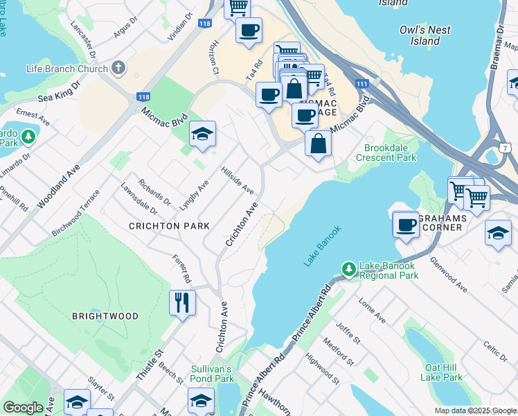 map of restaurants, bars, coffee shops, grocery stores, and more near 196 Crichton Avenue in Dartmouth