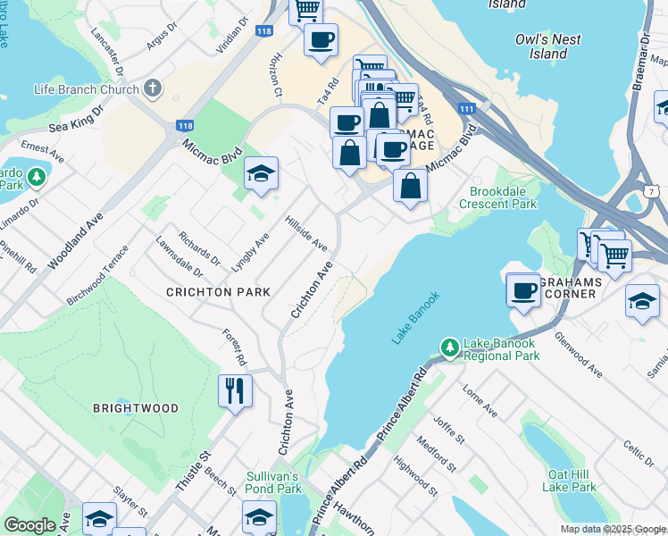 map of restaurants, bars, coffee shops, grocery stores, and more near 196 Crichton Avenue in Dartmouth