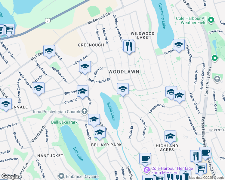 map of restaurants, bars, coffee shops, grocery stores, and more near 86 La Pierre Crescent in Dartmouth
