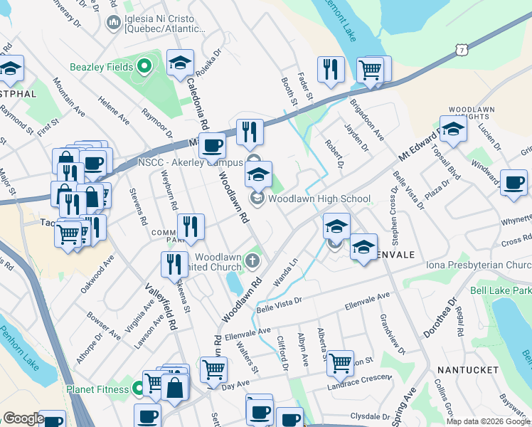 map of restaurants, bars, coffee shops, grocery stores, and more near 22 Irvin Cross Place in Dartmouth