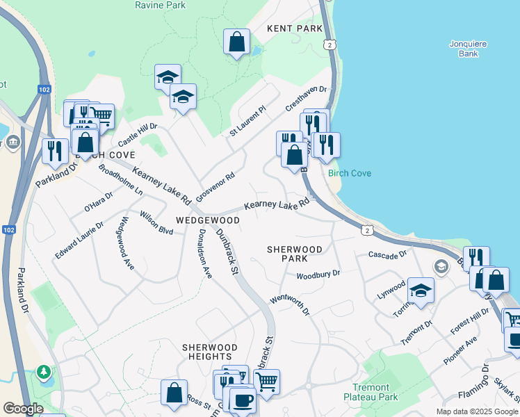 map of restaurants, bars, coffee shops, grocery stores, and more near in Halifax