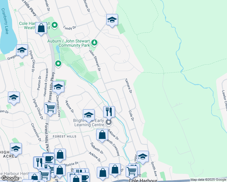 map of restaurants, bars, coffee shops, grocery stores, and more near 70 Inglewood Crescent in Dartmouth