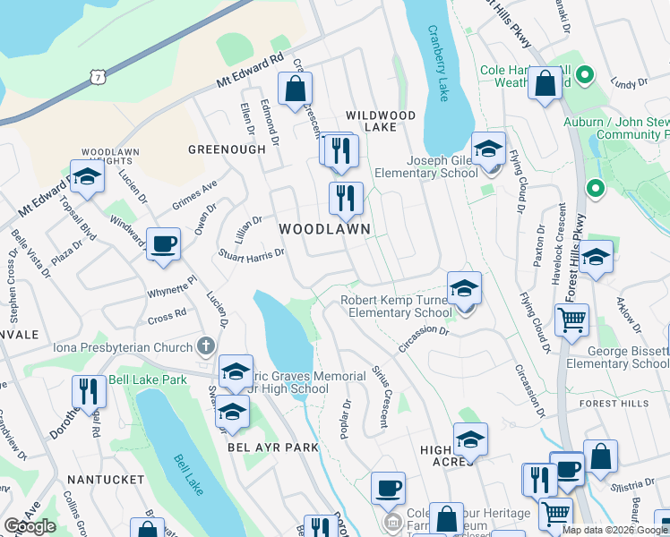 map of restaurants, bars, coffee shops, grocery stores, and more near 107 La Pierre Crescent in Dartmouth