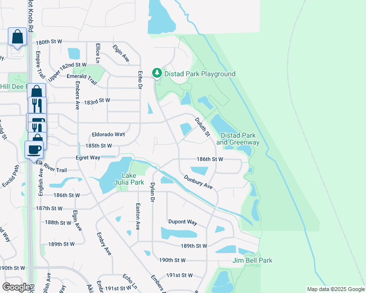 map of restaurants, bars, coffee shops, grocery stores, and more near 18532 Dunbury Avenue in Farmington