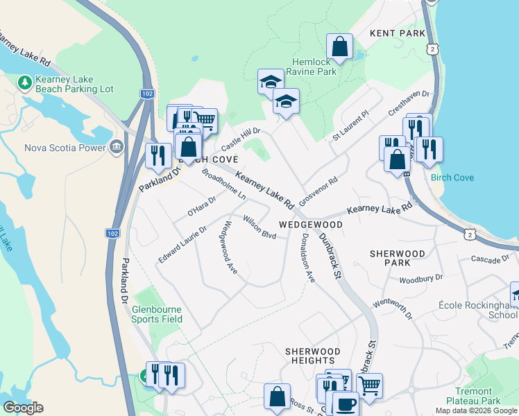 map of restaurants, bars, coffee shops, grocery stores, and more near 12 Broadholme Lane in Halifax