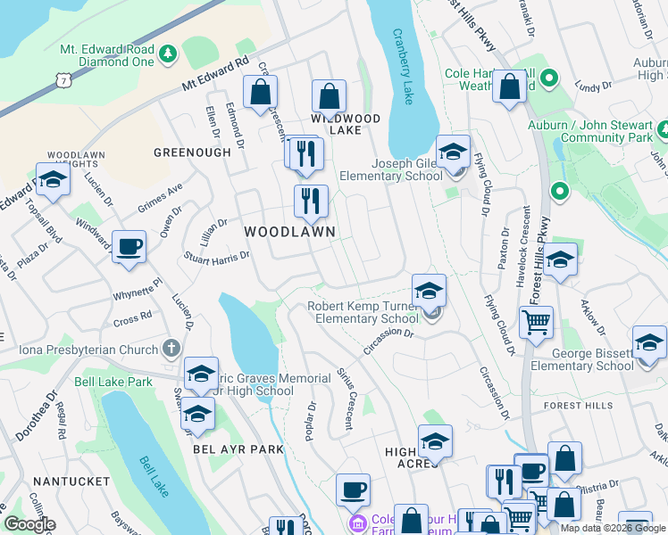 map of restaurants, bars, coffee shops, grocery stores, and more near 9 Valkyrie Crescent in Dartmouth