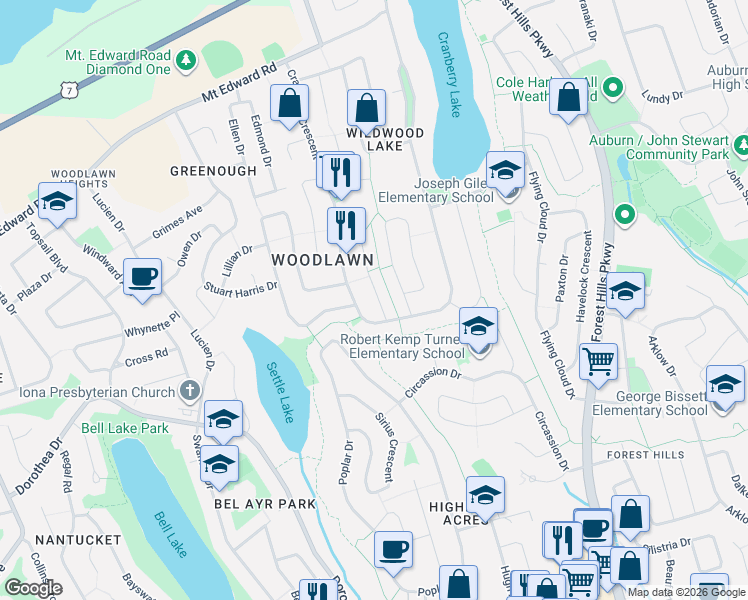 map of restaurants, bars, coffee shops, grocery stores, and more near 9 Valkyrie Crescent in Dartmouth