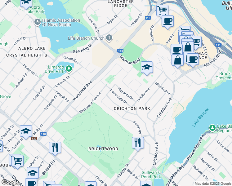 map of restaurants, bars, coffee shops, grocery stores, and more near 14 Louise Avenue in Dartmouth