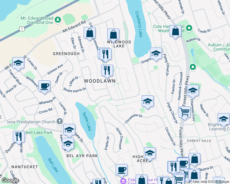 map of restaurants, bars, coffee shops, grocery stores, and more near 13 Valkyrie Crescent in Dartmouth